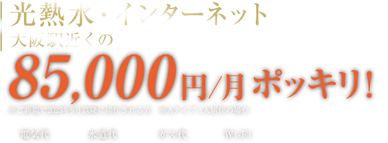 光熱費・インターネット料金込み大阪駅近くのマンスリーマンション。コミコミ月80,000円